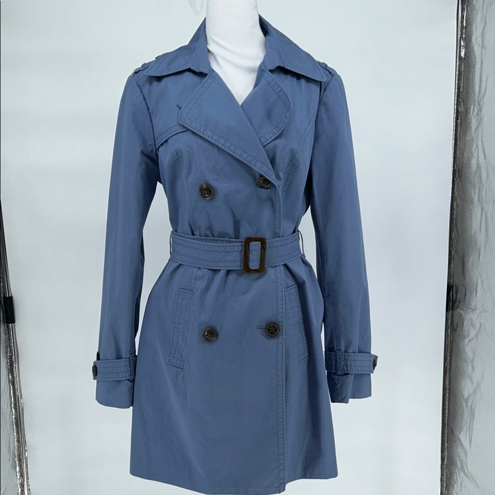 Esprit Blue Trench Coat Womens US 10 Belted Double Breasted Cotton - Picture 3 of 13
